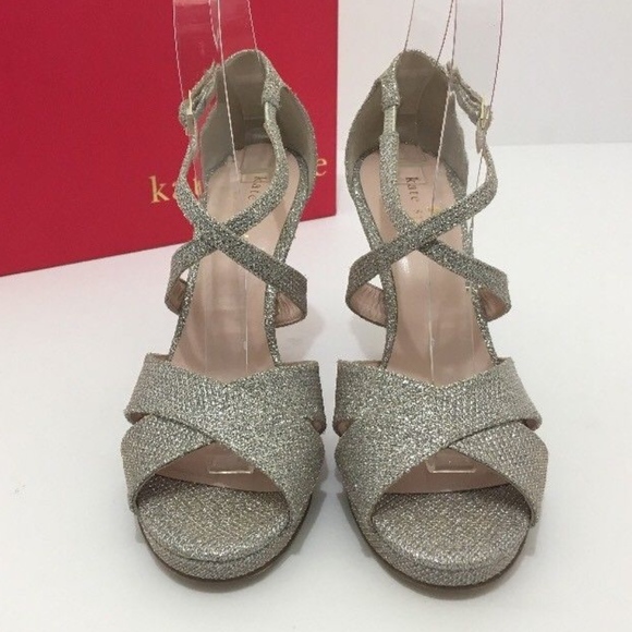 🆕 Kate Spade Silver Glitter Heels Sandals 6 M - Picture 4 of 7